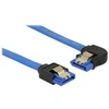 KABELIS SATA DATA III (6GB/S) F/F 10CM Z ZATRZASKAMI METALOWYMI KAMPINIS LEWO/PROSTO Mėlynas DELOCK
