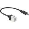 KEYSTONE MODULIS, USB-C(F) 3.0->USB-C(M) LIZDAS ANT 25CM KABELIO JUODA-Baltas DELOCK