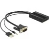 „DeLOCK“ HDMI į VGA adapteris su garsu, 25 cm, 0,25 m, HDMI A tipo (standartinis), VGA (D-Sub) + 3,5 mm + USB A tipo, lizdas, kištukas, tiesus
