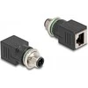 „DeLOCK“ M12 adapteris, D kodavimo, 4 kontaktų kištukas į RJ45 jungtį, tiesus, M12, RJ-45, juodas