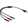 „Delock“ USB įkrovimo laidas „3 viename“ nuo A tipo iki 2 x „Lightning“ / C tipo USB 30 cm