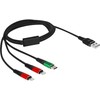 „Delock“ USB įkrovimo laidas „3 viename“ nuo A tipo iki 2 x „Lightning“ / „C“ tipo USB laidas, 1 m