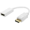 DELTACO DisplayPort kištukinis HDMI lizdas, DisplayPort dviejų režimų (DP ++), auksinis, 3840x2160 prie 60Hz, 0,2m, baltas / DP-HDMI44