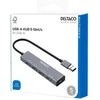 USB-A šakotuvas DELTACO, 4x USB-A lizdas, 5 Gbps, aliuminis, pilkas / UH-738 / 1903171