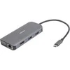 USB-C jungčių stotelė DELTACO, 9in1, 3x USB-A, SD/Micro SD, RJ45, HDMI, VGA, sidabrinė / USBC-HDMI25 / 1902420