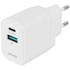 USB sieninis įkroviklis DELTACO, 1x USB-A 18 W, 1x USB-C PD 20 W, baltas/ USBC-AC154 / 1903153