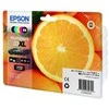 Epson Apelsinų daugiapakis 5 spalvų 33XL „Claria Premium“ rašalas, didelės (XL) išeigos, juoda, nuotraukų juoda, žydra, rausvai raudona, geltona, pigmentinis rašalas, dažų pagrindo rašalas, 12,2 ml, 8,9 ml
