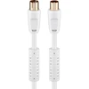 Goobay Antenos kabelis su feritu (80 dB), 2x ekranuotas, 1,5 m, baltas – auksu padengtas, koaksialinis kištukas > koaksialinis lizdas (visiškai ekranuotas)