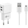 Goobay Dviejų Micro USB (18 W) maitinimo blokas su 2x USB prievadais ir Micro USB kabeliu, 1 m, balta, vidaus, AC, 1 m, balta