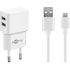 Goobay Dviejų Micro USB (18 W) maitinimo blokas su 2x USB prievadais ir Micro USB kabeliu, 1 m, balta, vidaus, AC, 1 m, balta