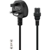 Goobay Jungiamojo laido kištukas UK tinklui, 1,5 m, juodas, 1,5 m, G tipo kištukas, C7 jungtis, H03VVH2-F, 230–250 V