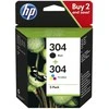 HP 304 2 juodų / trispalvių originalių rašalo kasečių pakuotė, standartinio našumo, juoda, žydra, rausvai raudona, geltona, pigmentinis rašalas, dažų pagrindo rašalas, 4 ml, 2 ml