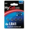 HyCell 1516-0025, Vienkartinės baterijos, LR41, Šarminės, 1,5 V, 4 vnt., Sidabras