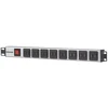 Intellinet 19" stovo 16 prievadų USB-A maitinimo paskirstymo įrenginys (CEE 7/7), su apsauga nuo perkrovos ir maitinimo jungikliu, 2,1 A maks. vienam moduliui, 2 m maitinimo laidas (europinis 2 kontaktų kištukas), 1U, aliuminis, mėlynas, pilkas, F tipas, 2 m, 240 V