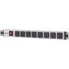 Intellinet 19" stovo 16 prievadų USB-A maitinimo paskirstymo įrenginys (CEE 7/7), su apsauga nuo perkrovos ir maitinimo jungikliu, 2,1 A maks. vienam moduliui, 2 m maitinimo laidas (europinis 2 kontaktų kištukas), 1U, aliuminis, mėlynas, pilkas, F tipas, 2 m, 240 V