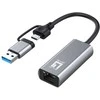 Level One Adapteris USB LevelOne RJ-45 - USB-C + USB-A Sidabrinė (USB-0423)