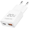 Įkroviklis LogiLink LogiLink USB Wall Charger, GaN, 2port, USB-AF & USB-CF, PD 20W, slim, baltas