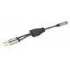 Manhattan Ausinių adapterio kabelis su stereo garso Y skirstytuvu, 3,5 mm, Aux, 15 cm, moteriška/2x vyriška, išskiria vieną ausinių kištuką į mikrofono ir garso kištukus, lieknas dizainas, juoda/sidabrinė, paauksuoti kontaktai ir gryno bekokšio vario viela, garantija visam gyvenimui, 3,5 mm, moteriška, 2 x 3,5 mm, vyriška, 0,15 m, juoda, sidabrinė
