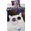 Patalynės komplektas MCU Patalynė bawełniana 140x200 kot w okularach violetinė balta su jedną poszewką 70x90 młodzieżowa Faro 23