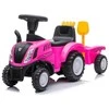 Megaleg „New Holland T7“ vaikščiojantis traktorius su priekaba ir įrankiais, rožinis