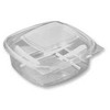 Multi Plastikinis padėklas SquarePac 250 ml 130x127x40 mm su atlenkiamu dangteliu APET permatomas, 6 pakeliai x 100 vnt./kartoninė dėžė