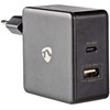 Nedis Netzladegerät 57 W Schnellladefunktion 2.25 A 2.4 - Anzahl der Ausgänge: 2, USB-A, USB-C™, Kein Kabelis im Lieferumfang enthalten, Automatische S