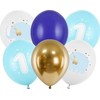 PartyDeco Balionai "One Year", pastelinė žydra (6vnt)