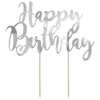 Party Deco Torto viršūnė „Happy Birthday“, sidabrinė, 22,5 cm universali