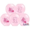 Party Deco Balionų rinkinys "1 gimtadienis" rausvi 30cm 6 vnt