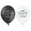 PartyDeco Balionų rinkinys "Happy Birthday" juoda/balta