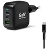 PORT CONNECT GaN2 wall charger for 2×USB-C PD and USB-A QC, 65W, Juodas