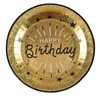 Santex Auksiniai blizgūs „Happy Birthday“ popieriniai lėkštės