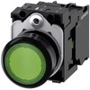 Siemens mygtukas su pašvietimu, 22 mm, apvalus, plastikinis, žalias, mygtukas, plokščias, su zestego contactem momentinis, su laikikliu, 1 NO, modu