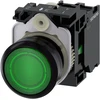Siemens Mygtukas su apšvietimu, 22 mm, apvalus, plastikinis, žalias, mygtukinis, plokščias, su momentiniu kontaktu, su laikikliu, 1 NO, modulinis (3SU1102-0AB40-1BA0)