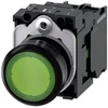 Siemens mygtukas su pašvietimu, 22 mm, apvalus, plastikinis, žalias, mygtukas, plokščias, su zestego contactem momentinis, su laikikliu, 1 NO, modu