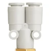 SMC PNEUMATIK jungtis, Y formos trišakis, one-touch, 2xØ8 mm žarna ant poliuretano plastiko, 1xR1/8" nikeliuotas žalvarinis srieginis antgalis