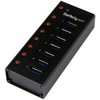 StarTech.com 7 prievadų USB 3.0 šakotuvas – stalinis arba prie sienos tvirtinamas metalinis korpusas~7 prievadų USB 3.0 šakotuvas (5 Gbps) – stalinis arba prie sienos tvirtinamas metalinis korpusas, USB 3.2 Gen 1 (3.1 Gen 1) B tipo, USB 3.2 Gen 1 (3.1 Gen 1) A tipo, 5000 Mbit/s, juodas, aliuminis, maitinimas