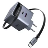 UGREEN X615 65W GaN greitasis įkroviklis 1x USB-A 1x USB-C 1x ištraukiamas USB-C kabelis 0,70 m