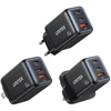 Unitek Įkroviklis jungiama į tinklą 3-portowa GaN 65W, 2xUSB-C, USB-A, PD 3.0, juoda