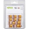 WAGO spyruoklinė jungtis 2x0,14-4 mm². Skaidraus plastiko, su oranžiniais skirtukais, be varžtų, be halogenų. LIZDINĖJE PAKUOTĖJE 16 vnt.