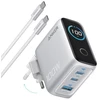 Anker charger 100W, 2xUSB-C, 1xUSB sidabrinis