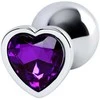 Toyfa Sidabrinis anal plug with violetinė gem heart-shaped