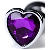 Toyfa Sidabrinis anal plug with violetinė gem heart-shaped
