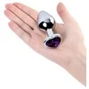 Toyfa Sidabrinis anal plug with violetinė gem heart-shaped