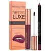 Rinkinys „Makeup Revolution“: „Retro Luxe Metallic“ skysti lūpų dažai „Worth It“ 5,5 ml + „Retro Luxe“ lūpų pieštukas „Worth It“, 1 g