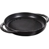 STAUB Apvali ketaus grilio keptuvė su dviem rankenomis, 22 cm, juoda