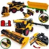 Žaislinis New Holland kombainas su traktoriumi ir priekaba – realistiškas modelis su judančiomis dalimis
