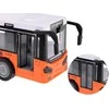 Didelis autobusas su garsais ir šviesomis, oranžinis