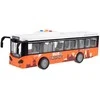 Didelis autobusas su garsais ir šviesomis, oranžinis
