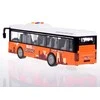 Didelis autobusas su garsais ir šviesomis, oranžinis